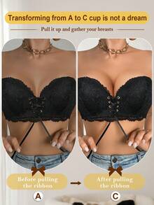 DesireSculpt 1pc Women's Wireless Lace Padded Bra, Comfortable Supportive, White Summer Sequin - Black - View 3