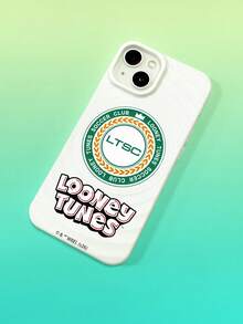 LOONEY TUNES X SHEIN 1個 Looney Tunes 足球俱樂部 LTSC Logo 印花 MagSafe 相容手機殼，波浪防滑紋理霧面白色設計，時尚卡通運動外殼，適合學生與動畫迷，開學、生日、聖誕節及新年絕佳禮物選擇 - 白色 - 查看 4