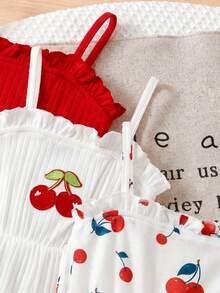 SHEIN 3pcs/Set Cute Summer Knit Floral & Striped Pattern Jumpsuit For Baby Girl - Multicolor - View 7