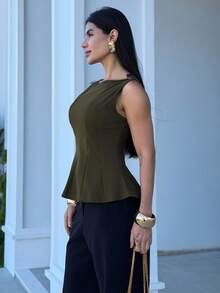 Yohana Edit Women's Elegant Sleeveless Blouse For Commuting, Minimalist Design Summer - Army Green - View 4