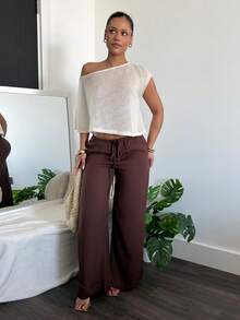 leahseptember 不對稱單肩上衣，適合婚禮賓客、新娘、新娘母親、婚禮派對、正式場合，落地長裙，夏季款 - 杏色 - 查看 4