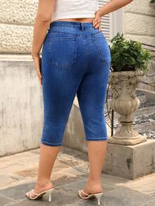 Breezaya Plus Size Women's Spring/Summer Vacation Embroidered 3/4 Length Jeans - Medium Wash - View 2