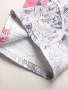 Young Girl/Young Girls Grey Leaf Print Patchwork Pink Waistband Knit Sweatpants, Autumn Clothing - Grey - View 6