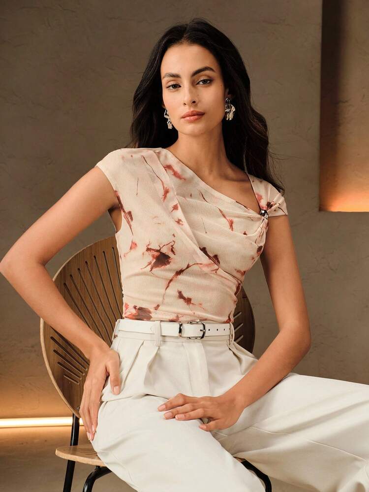 Women's Elegant Printed Pleated Blouse