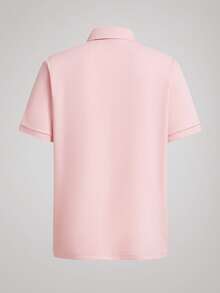 Officeau 男士纯色短袖休闲通勤 Polo 衫，适合高尔夫运动，黑色 Polo 衫 - 粉色 - 查看 3
