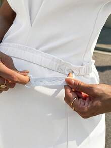 MaterniWear 2件組孕婦休閒/上班純色收腰上衣與長褲套裝，夏季 - 白色 - 查看 6