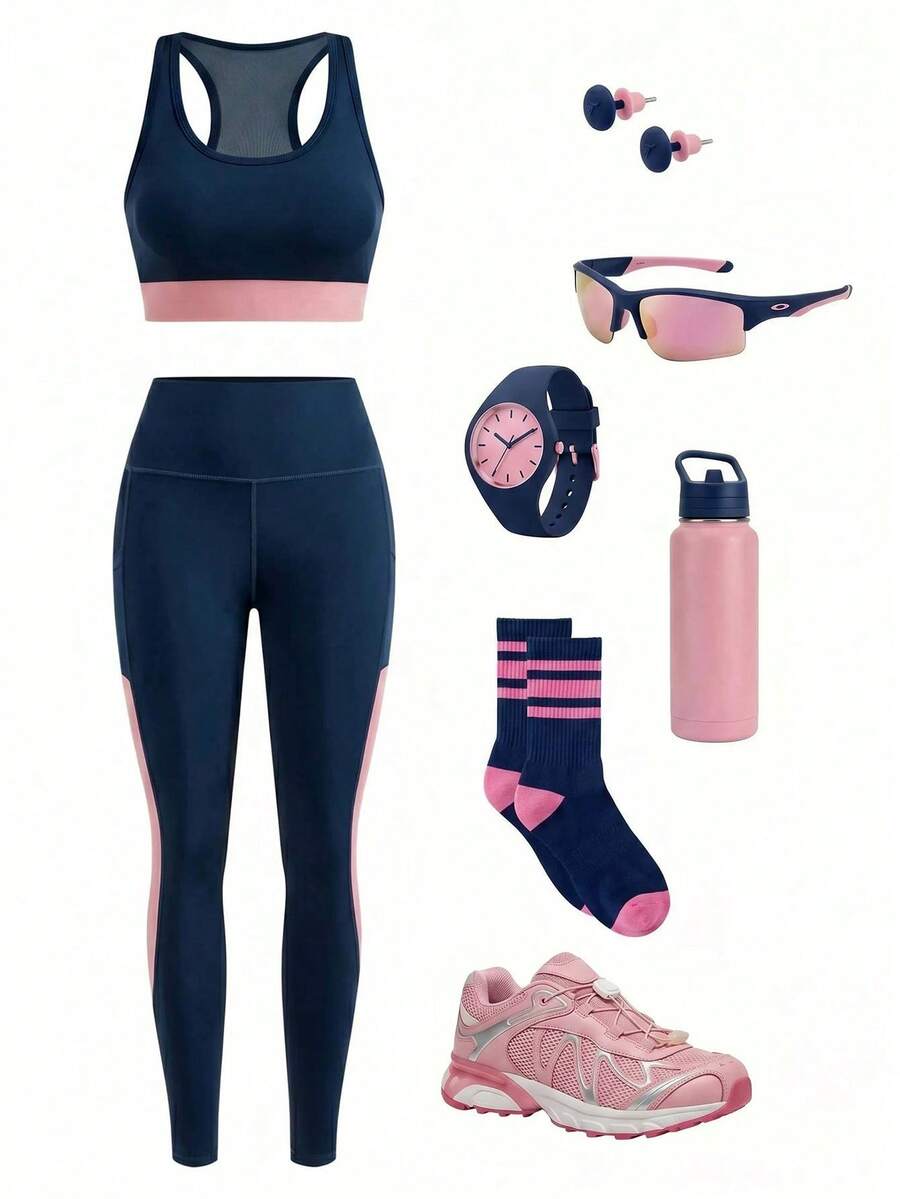 Cheerettes Women's Contrast Color Vest And Leggings Casual Sports Suit - Multicolor - View 1