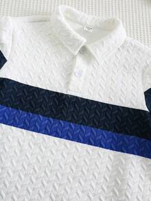 Tween Boys' Casual Comfortable Versatile Colorblock Printed Polo Shirt - White - View 6