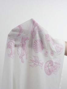 SHEIN EZwear 大尺碼女款夏季海灘度假海鮮與動物印花不對稱領寬鬆T恤 - 粉色 - 查看 8