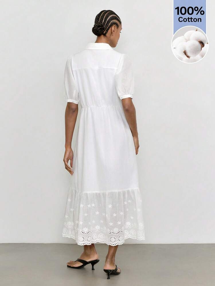 SHEIN Maija Women's Solid Color Pleated Collar Casual Midi Shirt Dress