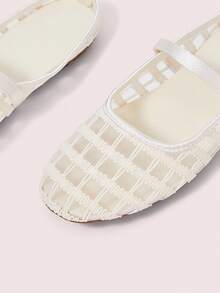 CUCCOO DOLLMOD Women's Shoes, Beige, Striped Embroidered Upper, Exposed Heel, Round Toe, Flat Bottom, Sweet, Cute, Comfortable And Casual. - Curve - Apricot - View 5