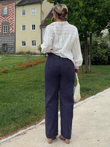 Jeta Ari Jeans de pierna ancha versátiles y casuales con bolsillo inclinado de unicolor - Azul Marino - Ver 2