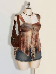 SHEIN ICON 夏季 Y2k 女款西式波希米亞風外出紮染百褶休閒百搭日常上衣 - 彩色 - 查看 3