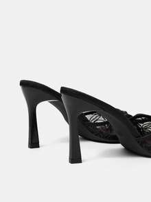 CUCCOO HITCHD Women's Pointed Shoelaces Bow Trim Stiletto High Heels - Pure black - View 5