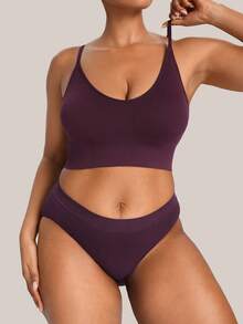 Barelissa 2pcs/Set Plus Size Comfortable Wireless Leisure Bra And Seamless Panty Set - Purple - View 1