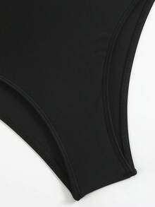 Swim Lushoire Traje de baño de una pieza con volantes y recortes de unicolor para adultos - Negro - Ver 4