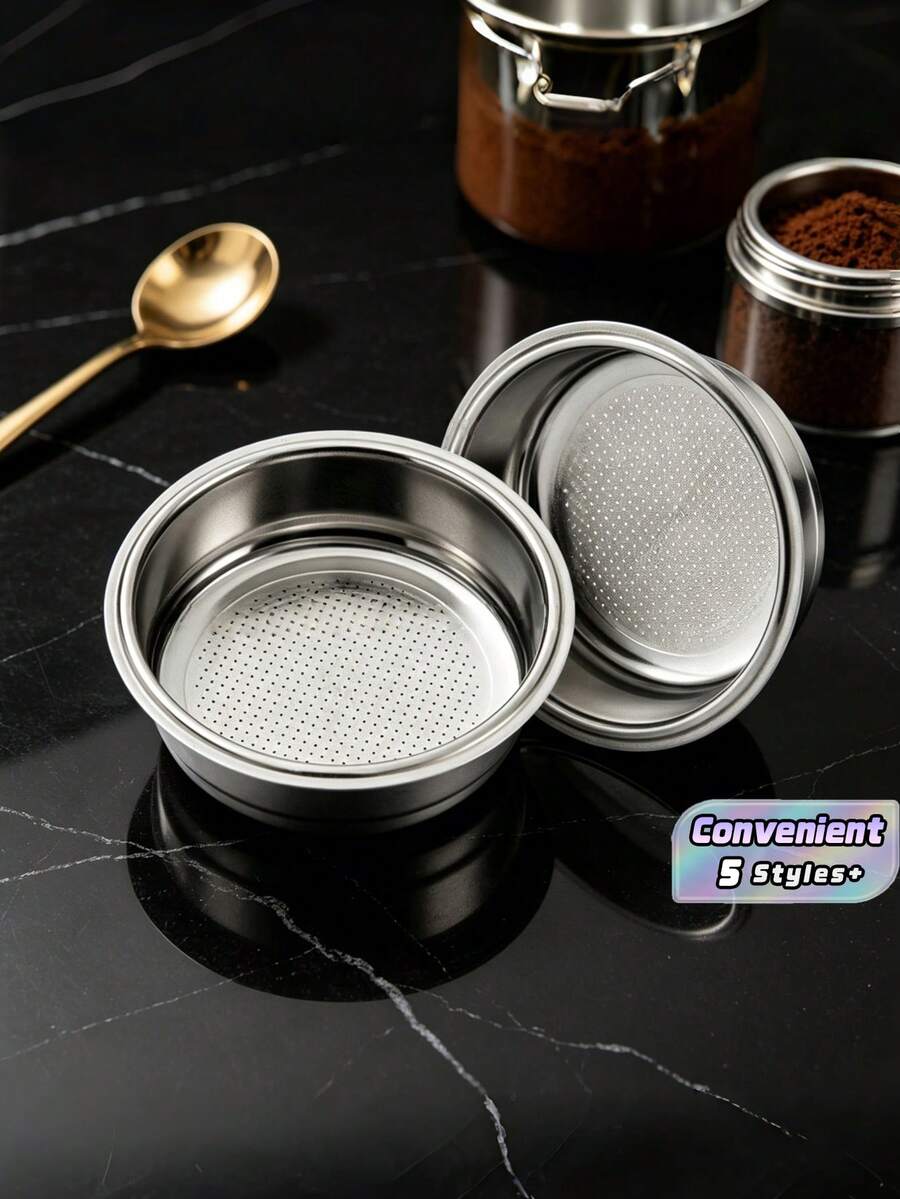 Saringan Kopi Stainless Steel 51mm, Saringan Berpori Bertekanan untuk Dua Cangkir Kopi, Keranjang Portafilter Dua Lapis, Aksesoris Pengganti Mesin Kopi - Perak - View 1