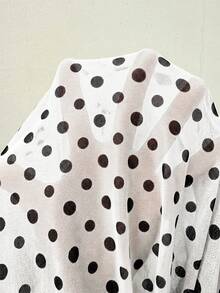 GalTyme Plus Size Polka Dot Print Fitted Casual White Skirt, Summer - White - View 3