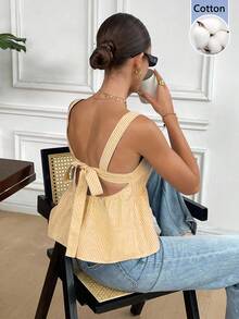 Serisse Áo ba lỗ thắt nơ sọc xanh trắng mới mùa hè cho nữ - Màu vàng - Xem 1