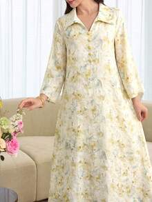 Yasmyna Camisa estampada multicolor con cuello de solapa y botones delanteros - Amarillo - Ver 1