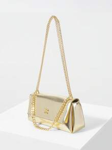 MOTF PREMIUM LADIES SHOULDER BAG, EXQUISITE AND SIMPLE GOLD FLIP MESSENGER BAG, SUITABLE FOR GIRLS, LADIES, SCHOOL, DAILY COMMUTING, DATING, PARTIES, MATCHING - Light gold - View 2
