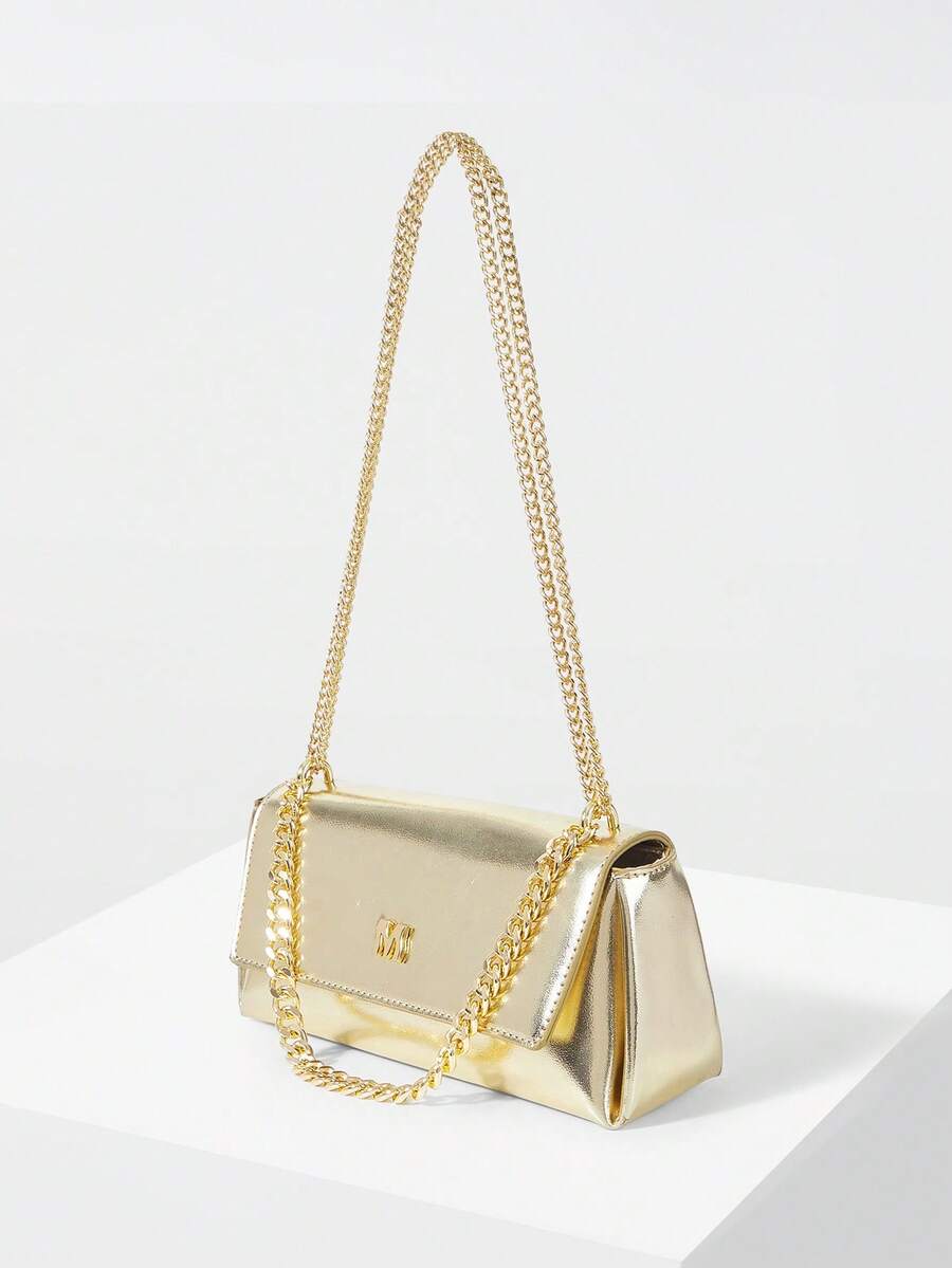 MOTF PREMIUM LADIES SHOULDER BAG, EXQUISITE AND SIMPLE GOLD FLIP MESSENGER BAG, SUITABLE FOR GIRLS, LADIES, SCHOOL, DAILY COMMUTING, DATING, PARTIES, MATCHING - Light gold - View 2
