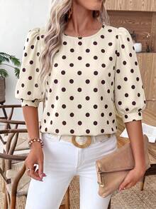 EMERY ROSE Women's Casual Commuter Printed Lantern Sleeve Shirt - Multicolor - View 5