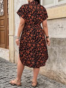 SHEIN LUNE Plus Size Casual Ditsy Floral Dress - Black - View 2
