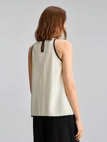 Ontre Women's Black And White Striped Summer Vest Top,Loose Fit Contrast Binding Design,Round Neck Button Tank Top,Smart Casual Office Wear,Elegant - Apricot - View 4