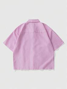 ROMWE MEN Men's Casual Commuting Collegiate Striped Print Loose Fit Shirt With Tie, Summer - Pink - View 2