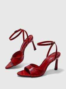 CUCCOO BIZCHIC Simple Round Toe With Stiletto Sandals, High Heels For Workplace Commuting Elegant Summer - Stone red - View 6