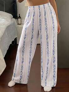 DAZY Women's Ditsy Floral Elastic Waist Loose Pajama Pants - White - View 3