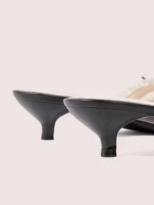 CUCCOO DOLLMOD Giày nữ, màu hồng và đen, trang trí nơ bèo, mũi hở tròn, thoải mái, kiểu kitten và ngọt ngào - màu đen - Xem 6