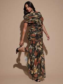 SHEIN BAE CURVE Đầm nữ size lớn họa tiết lá - Nhiều màu - Xem 1