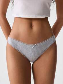 Bonmuse Bộ 3 quần lót dây cotton phối ren, không đường may và co giãn dành cho nữ. - Nhiều màu - Xem 5