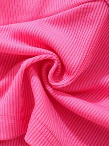 SHEIN Genkimix Kids Toddler Girls' Vacation Casual Halter Solid Color Tank Top And Elastic Waist Ditsy Floral Ruffle Skirt Set, Summer - Hot Pink - View 8