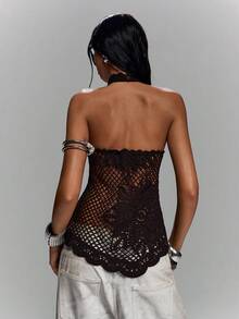 LYSMO Áo vest len không tay màu đen khoét rỗng gợi cảm dành cho nữ - Màu xanh Ô liu - Xem 2
