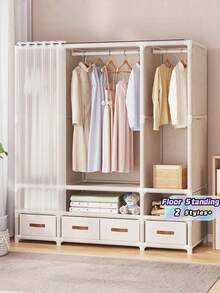 Practical Elegant Bedroom Wardrobe Floor Standing Clothes Rack Sturdy Hanging Garment Rack Luxury High Capacity Storage Cabinet Easy Assembly For Apparel Pants Quilt Home Organization Housewarming Gift - Multicolor - View 1