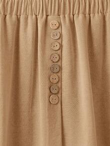 Rusticease Plus Size Women Solid Color Button Design Pocket Casual Skirt Spring Clothing Beach Outfits For Women Vacation Outfits - Khaki - View 3