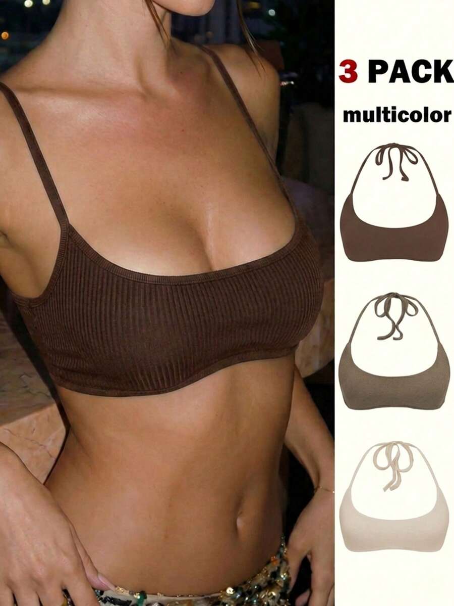 EgrlEra Áo tank top crop không tay cổ yếm màu trơn, kiểu dáng tối giản, thích hợp cho mùa hè. - Nhiều màu - Xem 1