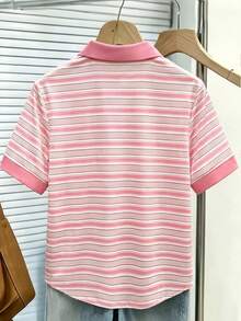 INAWLY Pink And White Striped Casual Shirt For Summer Back-To-School School - Pink - View 3