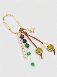 ROMWE Fairycore 1 Piece Spring Summer Dopamine Style Colorful Beaded Bag Keychain Pendant, Woven Rope Bag Charm, DIY Hanging Ornament - Green - View 3