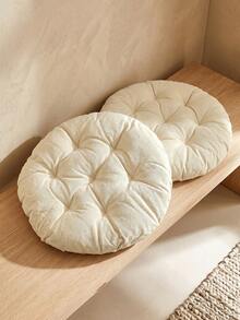 1PC Beige Canvas Regenerated Cellulose Thick Cushion, Circular Cushion, Seat Cushion, Chair Cushion - Beige - View 7