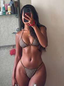 SHEIN BamGlam Women's Plaid Bikini Set - Brown - View 7