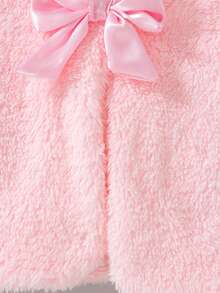 SHEIN Elladie kids 女嬰幼兒優雅絨毛蝴蝶結開襟外套，適合外出、日常穿著與派對，適用於秋冬季節 - 粉色 - 查看 7