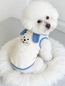 PETSIN 1件春季新款日韩ins风丝绒刺绣宠物背心，适合泰迪比熊犬、贵宾犬、猫咪穿着 - 彩色 - 查看 9
