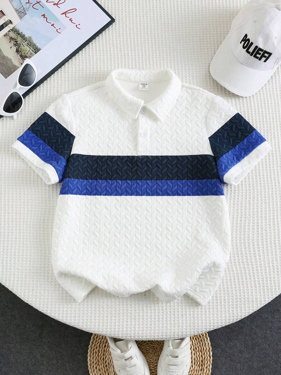 Tween Boys' Casual Comfortable Versatile Colorblock Printed Polo Shirt