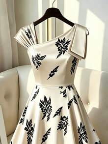 GlowEve CURVE Plus Size Women's Floral Print Elegant Waist-Defining Party Dress Fall - Apricot - View 3