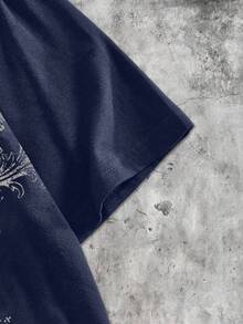 ROMWE MEN Goth Men's Angel Print Round Neck Loose Casual Short Sleeve T-Shirt - Royal Blue - View 3