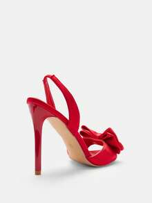 Glitzique Spitz zulaufende High Heel Sandalen für Damen im Frühling/Sommer, aus weichem Satin Material, mit Riemchen, geeignet für Ausflüge, Bankette, Partys, Stilettoabsätze - Rot - Übersicht 8